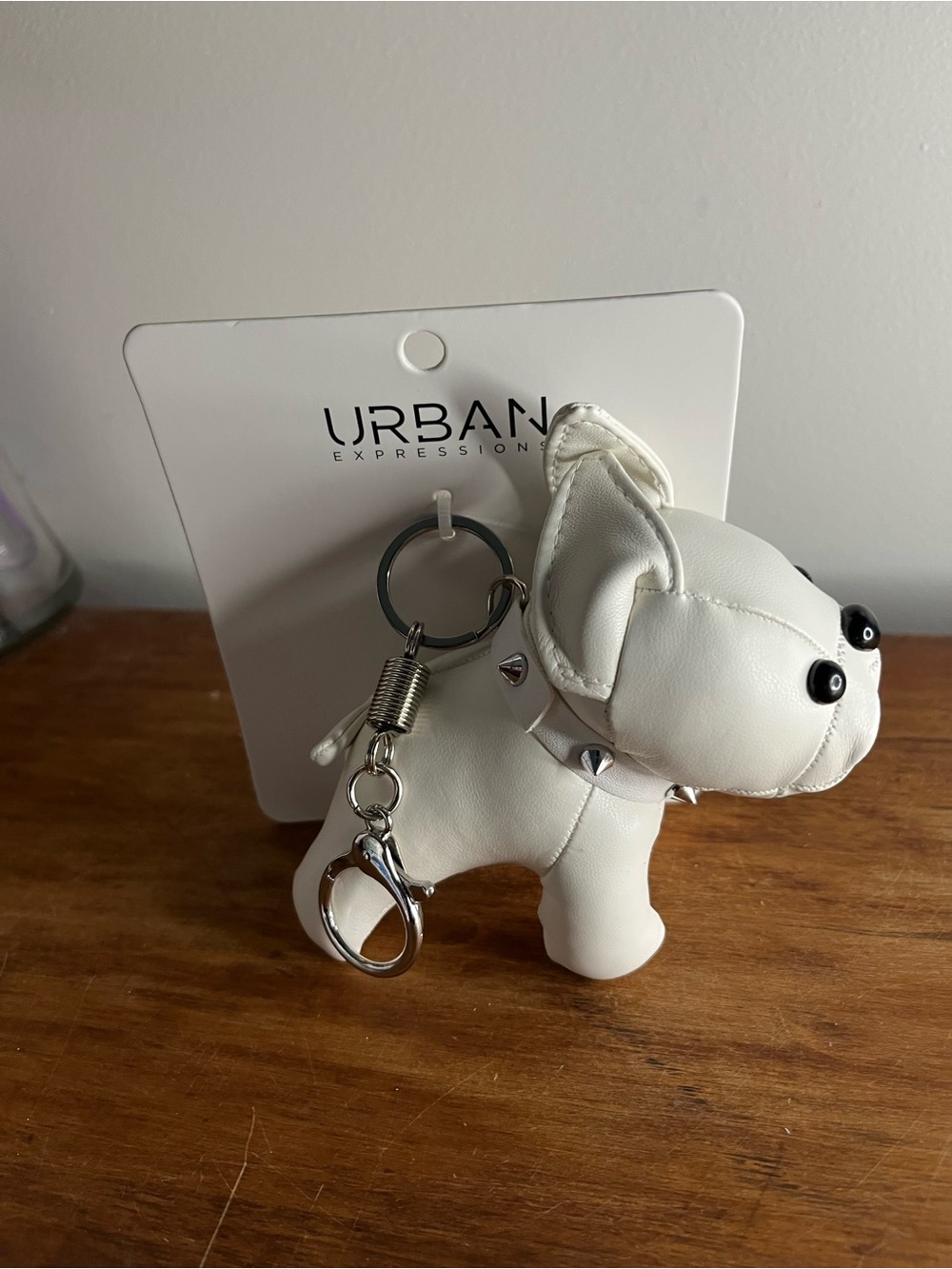 Bulldog Laya Keychain Bag Charm Dog Key ring White Silver Urban Expressions